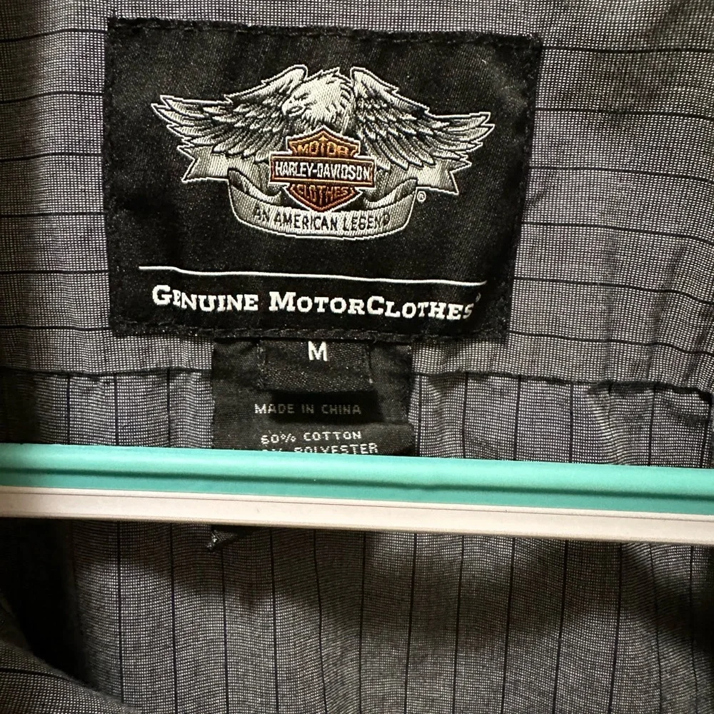 Harley Davidson Pinstriped Long Sleeve Mechanic Shirt Size Medium